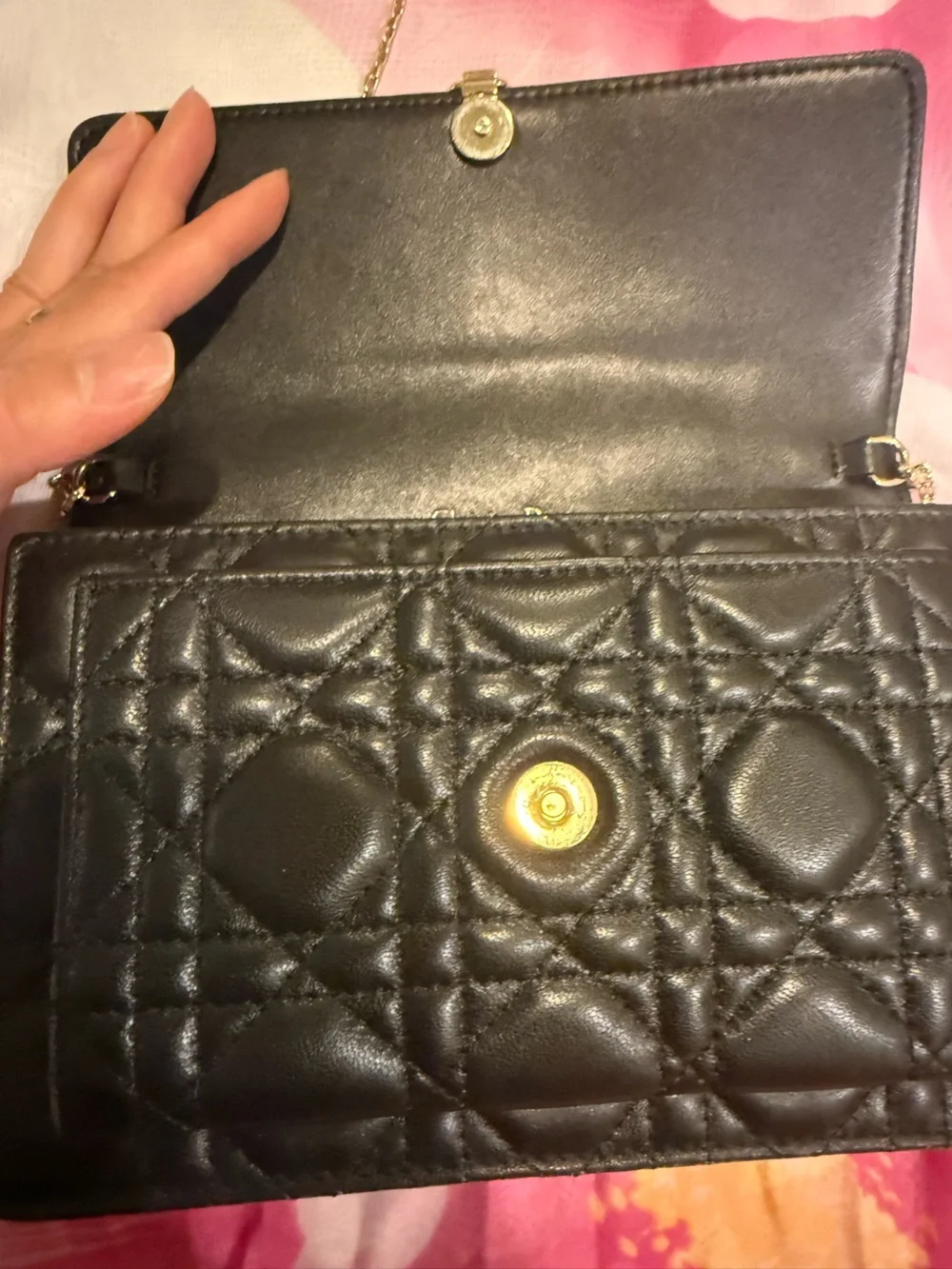 Black Quilted Chain Shoulder Bag with Gold Hardware